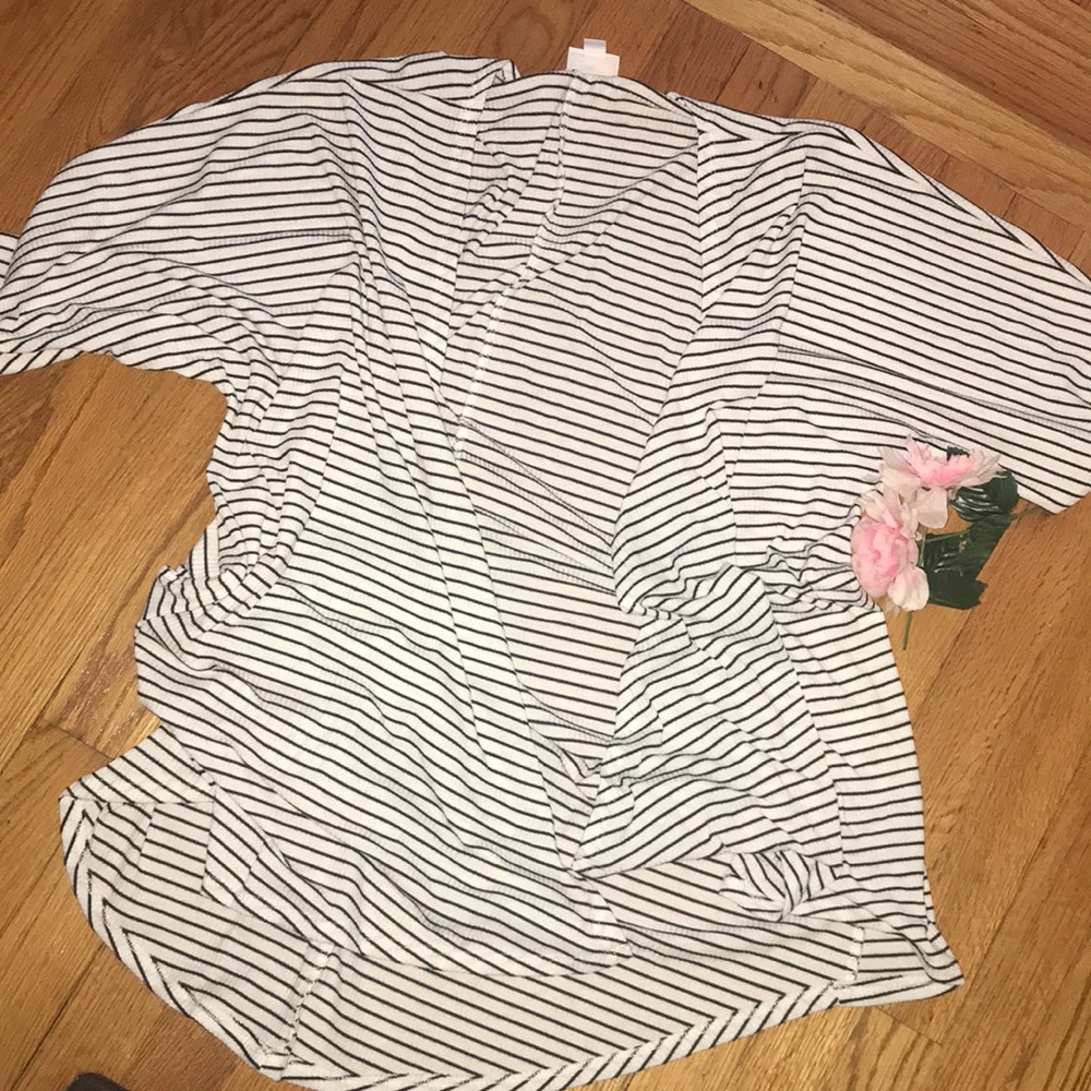 Lularoe Black + White Striped Kimono